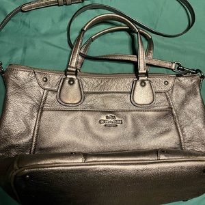 Silver Metallic Leather Coach Crossbody Satchel